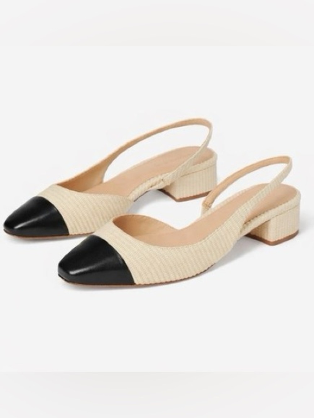 Veronica Beard Cecile Raffia Slingback Flats with Black Cap Toe